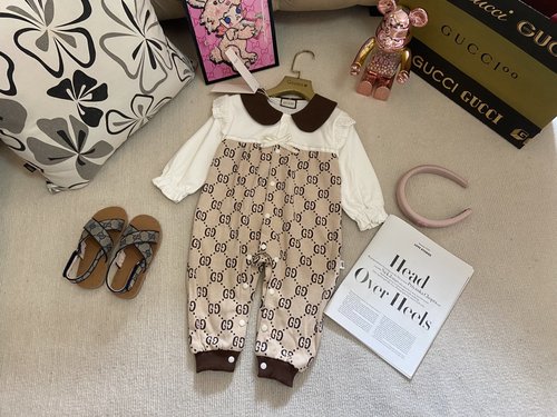Gucci Girls Peter Pan Collar Long Sleeve Cotton Onesie (Spring/Fall)