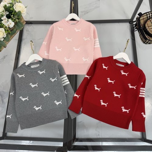 Thom Bn Kids Premium Wool Blend Striped Dog Logo Sweater