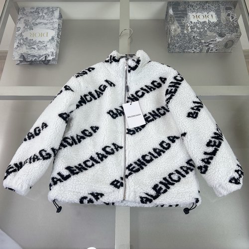 Balenciaga Unisex Kids Fluffy Letter Jacket Soft Warm Fall Winter