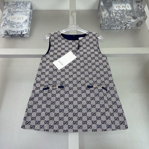 Gucci Girls Denim Pinafore Dress 100 Cotton Letter Print