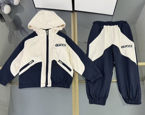 Gucci Kids Woven Cotton Set Retro Colorblock Letter Embroidery