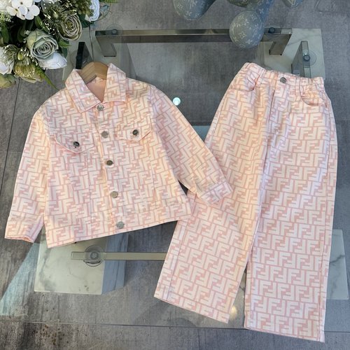 Fendi Kids Denim Set Heavy Wash Custom Hardware Buttons Comfortable Stylish
