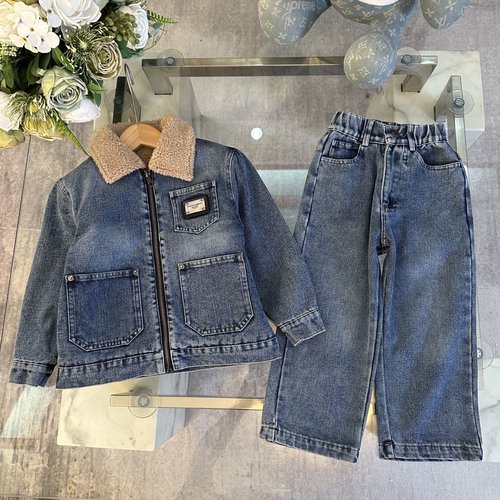 D & G Premium Kids Denim Set Fleece Lined Washed Blue