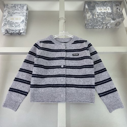 Miu Miu Girls Striped Wool Cardigan Sweater 