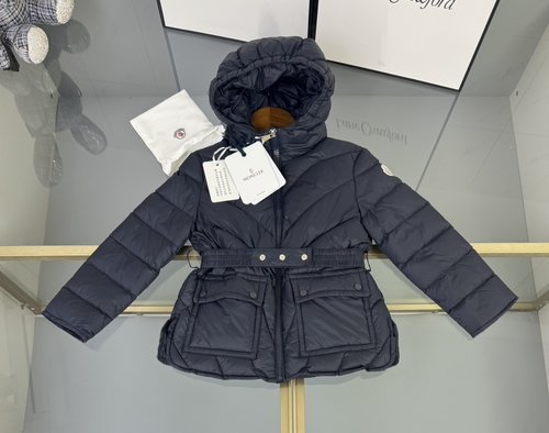 Moncler Girls Fog Blue Down Jacket - Flattering High-End Kids Outerwear 
