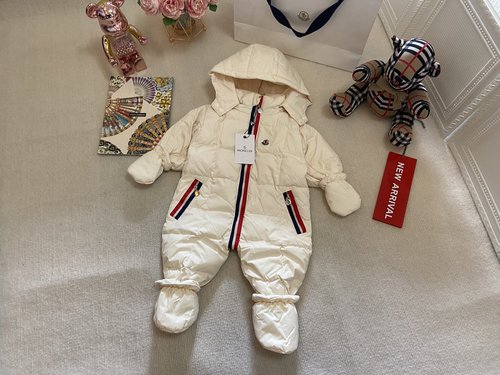 Moncler Kids Allover Print Down Onesie for Comfort & Warmth