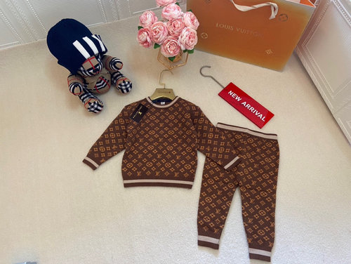 LV High-End Unisex Kids Knit Colorblock Cotton Onesie Set