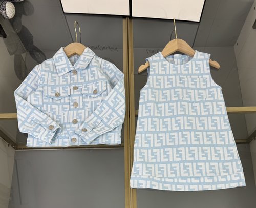 Fendi Girls Designer Skirt Set - Denim Jacket & Jacquard Dress