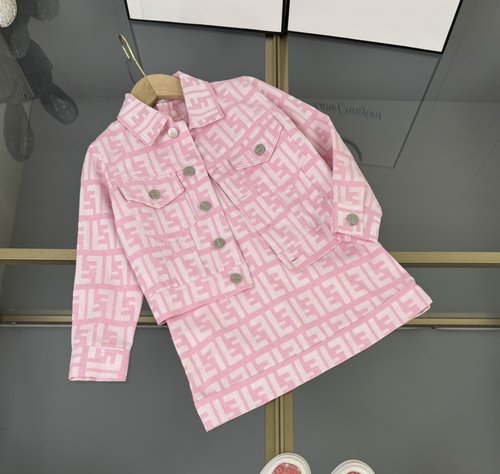 Fendi Girls Denim Jacket & Jacquard Pinafore Dress Set