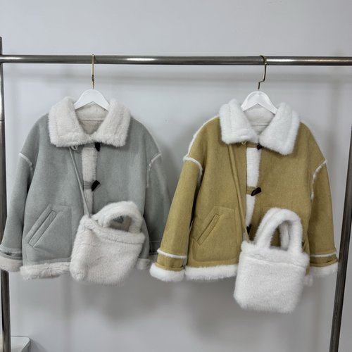 Dior Soft Shearling Coat for Girls with Collar & Bag 