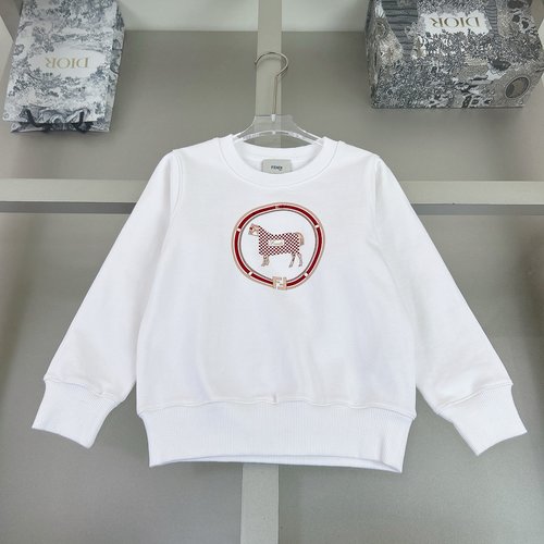 Fendi Unisex Kids Cotton Hoodie with Cartoon Horse Print 