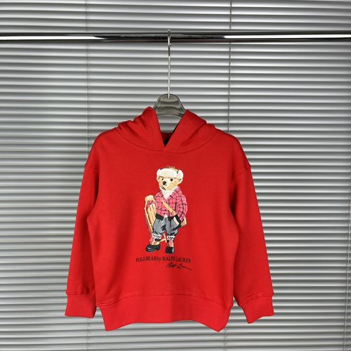 Polo Ralph Lauren Toddler Kids Fleece Lined Cotton Hoodie with Bear Pattern