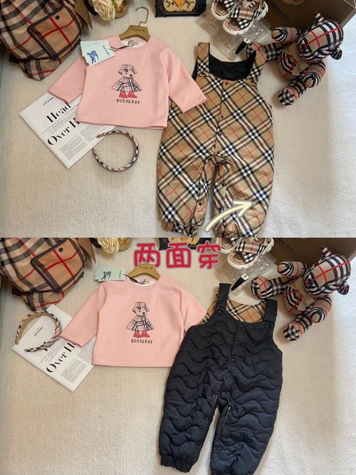 Burberry Kids Long Sleeve Sweatshirt & Overalls Set (Beige/Pink)