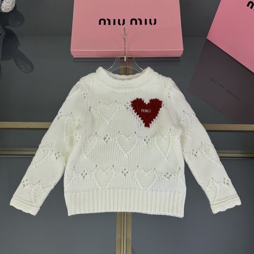 Miu Miu Cherry Red 3D Heart Jacquard Kids Sweater