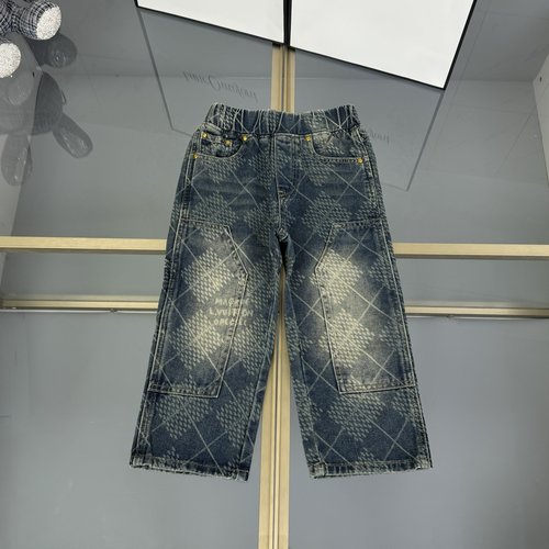 LV Kids Laser-Aligned Monogram Checked Denim Jeans 