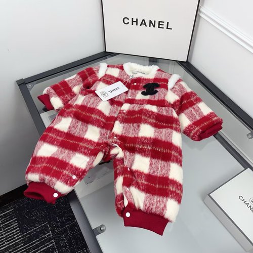 Chanel Toddler Girls Red Plaid Thick Fleece Winter Onesie