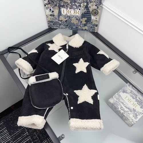 Dior Kids Fleece Onesie Set with Star Pattern