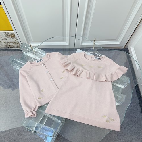 Dior Girls Heavy Ruffled Knit Skirt Set with Embroidery 