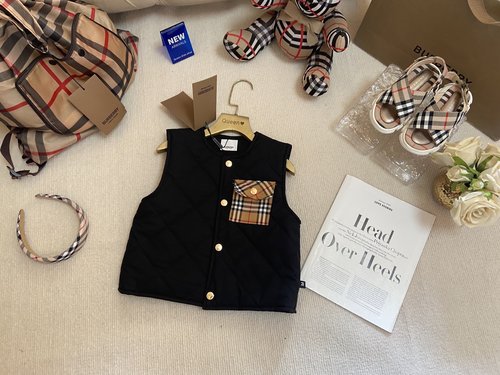 Burberry Reversible Kids Lightweight Puffer Vest Black Khaki