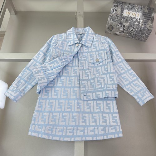 Fendi Girls Denim Jacket & Jacquard Pinafore Dress Set