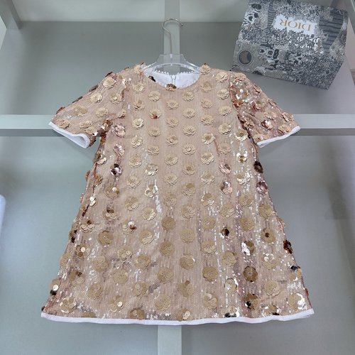 D & G Girls Sequin Dress with English Logo, Fresh Chic Style, Comfortable & Stylish