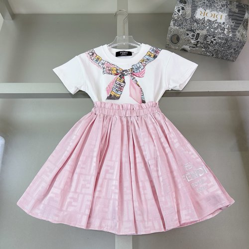 Fendi Girls 2-Piece Set: Cotton Tee & Jacquard Denim Skirt