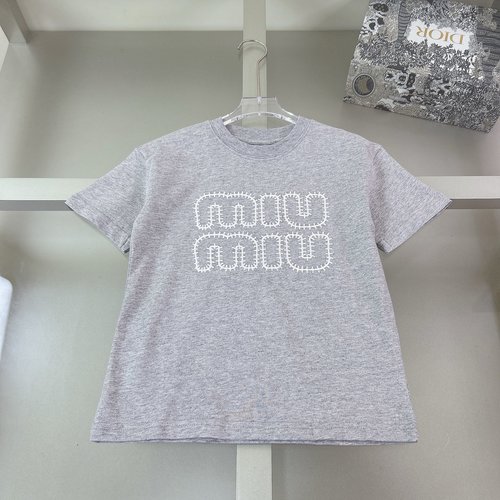 Miu Miu Kids Premium Cotton T-Shirt with Applique Embroidery
