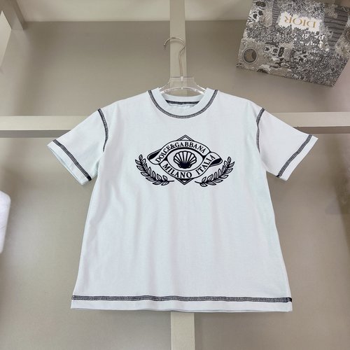 D & G High-End Unisex Kids 3D Letter Print Cotton T-Shirt