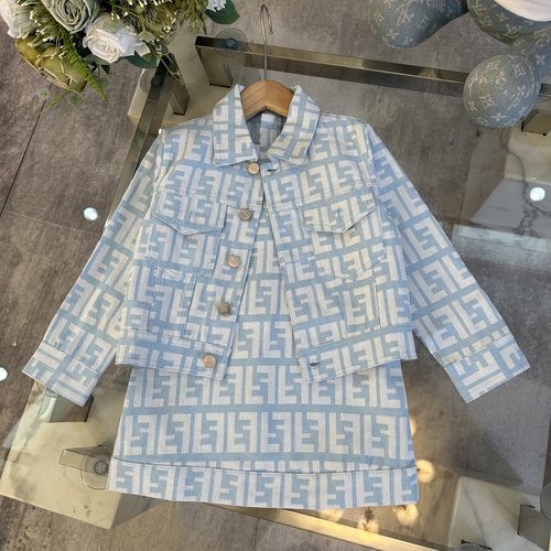 Fendi Girls Denim Jacket & Jacquard Pinafore Dress Set
