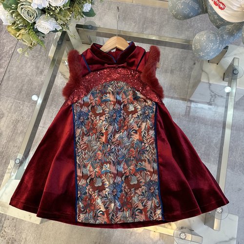 D & G Girls Red Tang-style Fleece Cheongsam Dress 