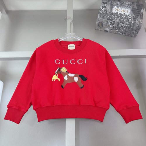 Gucci Kids Cotton Crewneck Sweatshirt with Horse Print Logo