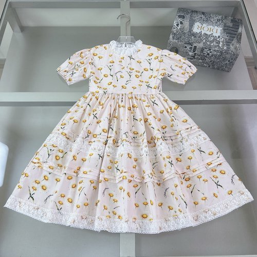 D & G Girls Patterned Puff Sleeve Cotton Dress