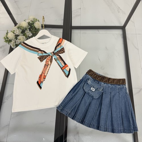 Fendi Girls Denim Skirt Set with Foam Print