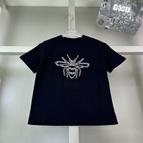 Dior Kids Premium Cotton T-Shirt with Embroidered Flocked Print