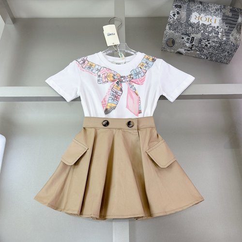 Fendi Girls Bow Short T & Jacquard Denim Skirt Set