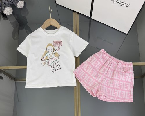 Fendi Girls Printed Embroidered Denim Set Comfortable Stylish