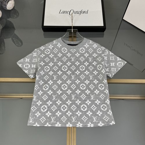 LV Unisex Kids Retro Classic Cotton T-Shirts Burnt Flower Print 