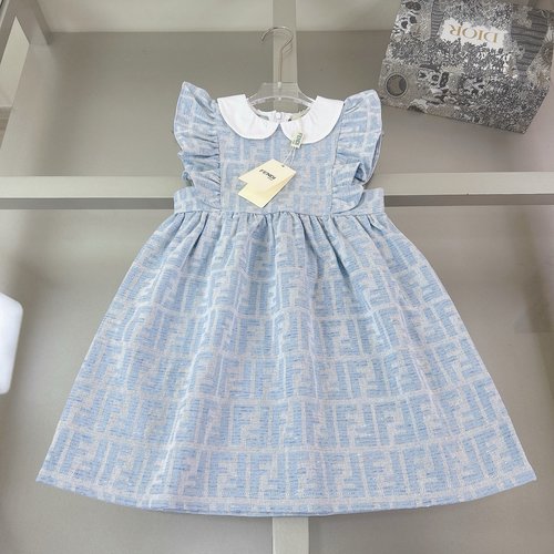 Fendi Girls Flutter Sleeve Dress with Subtle Silver Sparkle