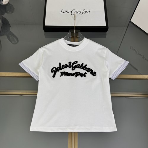 D & G Kids Cotton T-Shirt with Flocked Letter Embroidery