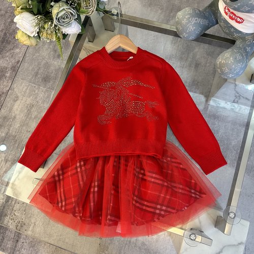 Burberry High-End Kids Cashmere Tulle Dress Set 