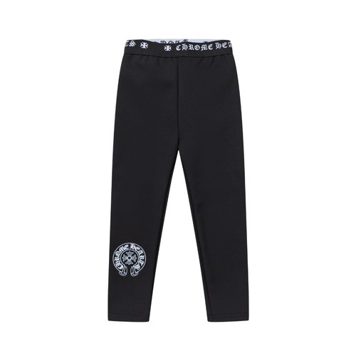 Chrome Hearts Girls Black Fleece-Lined Slim Yoga Leggings with Print