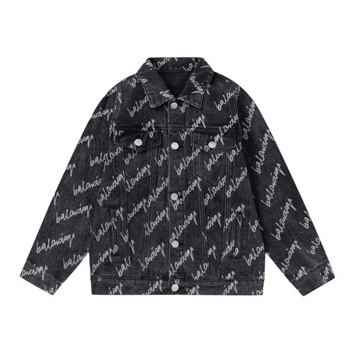 Balenciaga Kids Full Print 100 Cotton Denim Jacket