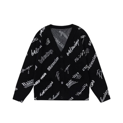 Balenciaga Knitted Kids Jacquard Cardigan, Monochrome Contrast Lazy Style