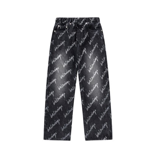 Balenciaga Kids Denim Jeans with All-Over Print & Heavy Wash 