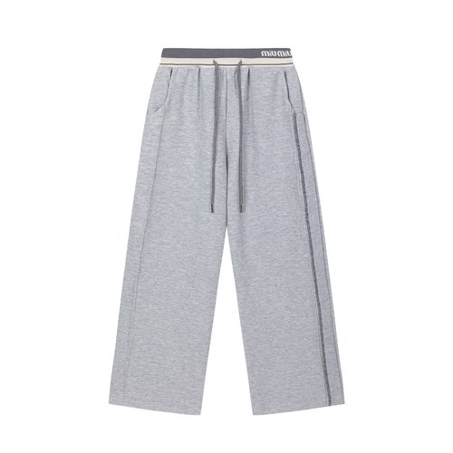 Miu Miu Girls Thick Fleece Wide-Leg Pants with Tape