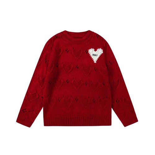 Miu Miu Cherry Red Heart Jacquard Kids Sweater